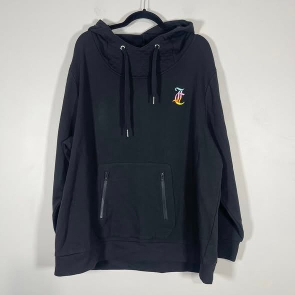 Juicy Couture Hoodie Sweatshirt Womens 1X Black Rainbow Logo Casual Athletic